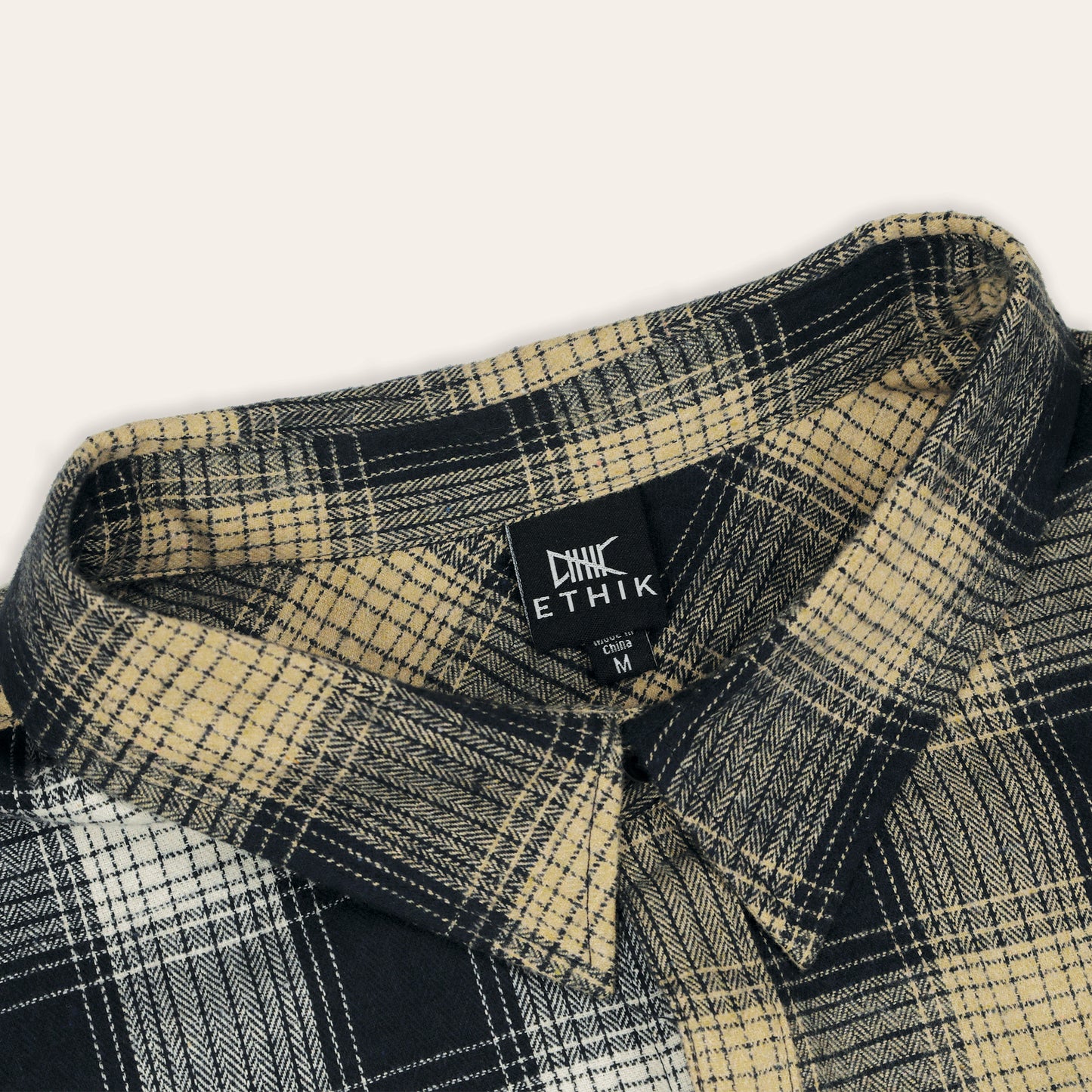 Split Houndstooth Flannel | Cream & Navy