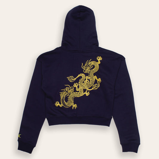 Women's Kimono Dragon Crop Hoodie | Navy