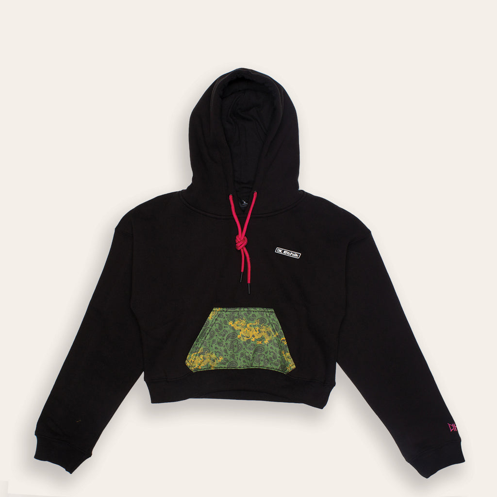 Women's Kimono Dragon Crop Hoodie | Black