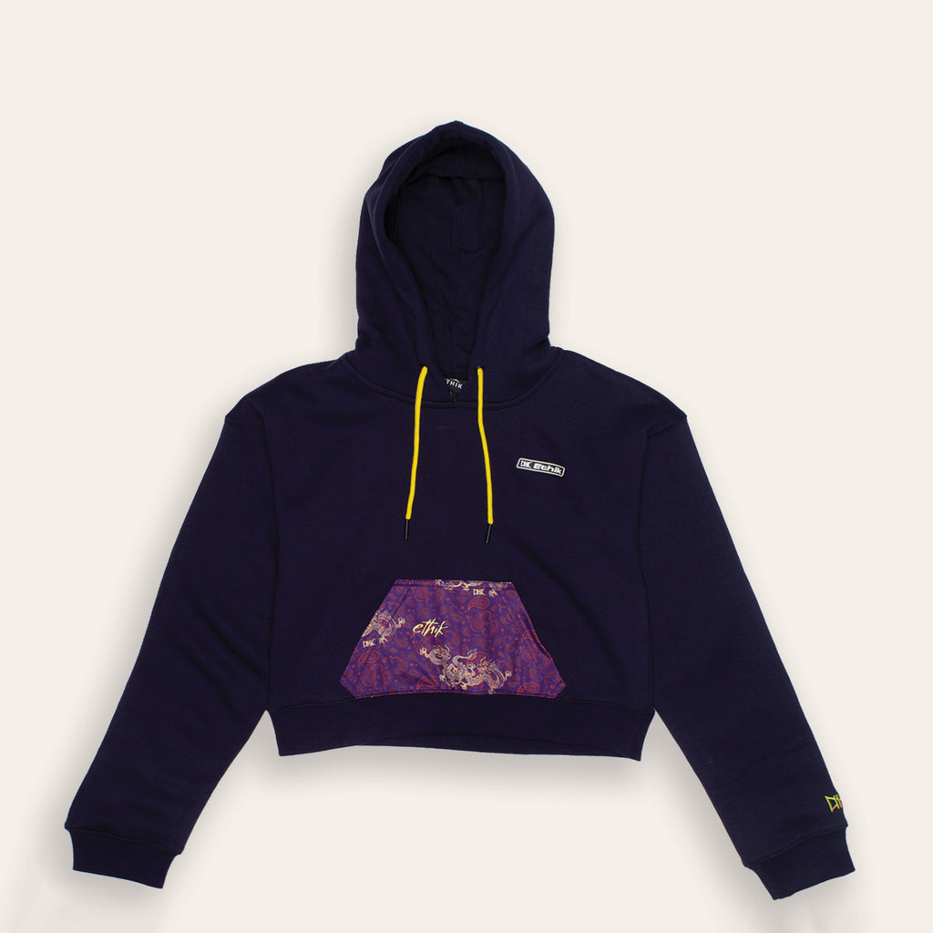Women's Kimono Dragon Crop Hoodie | Navy