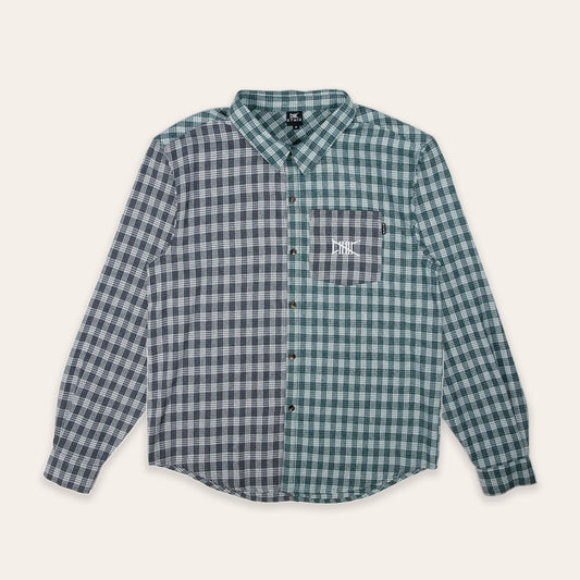 Split Houndstooth Flannel | Teal & Grey