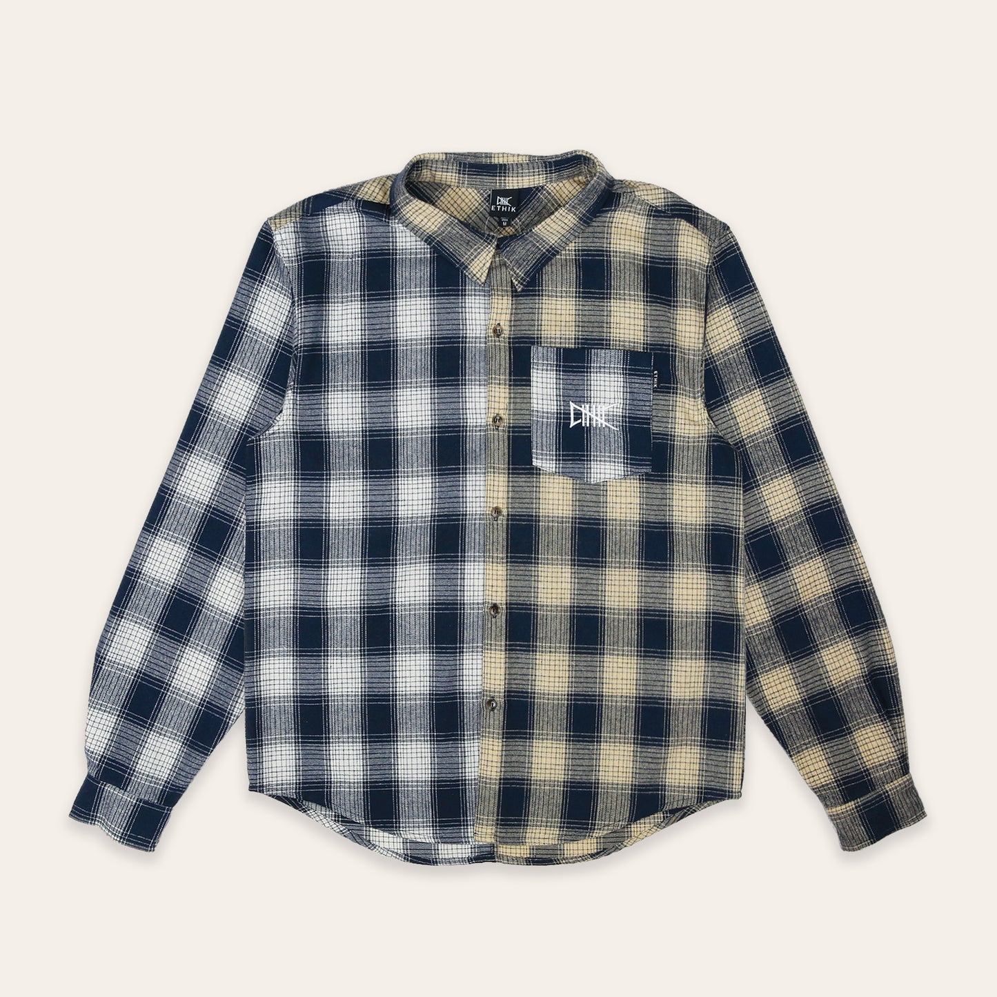 Split Houndstooth Flannel | Cream & Navy