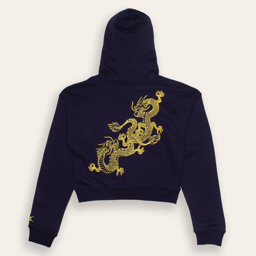 Women's Kimono Dragon Crop Hoodie | Navy