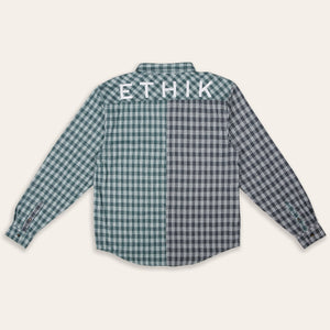 
            
                Load image into Gallery viewer, Split Houndstooth Flannel | Teal &amp;amp; Grey
            
        